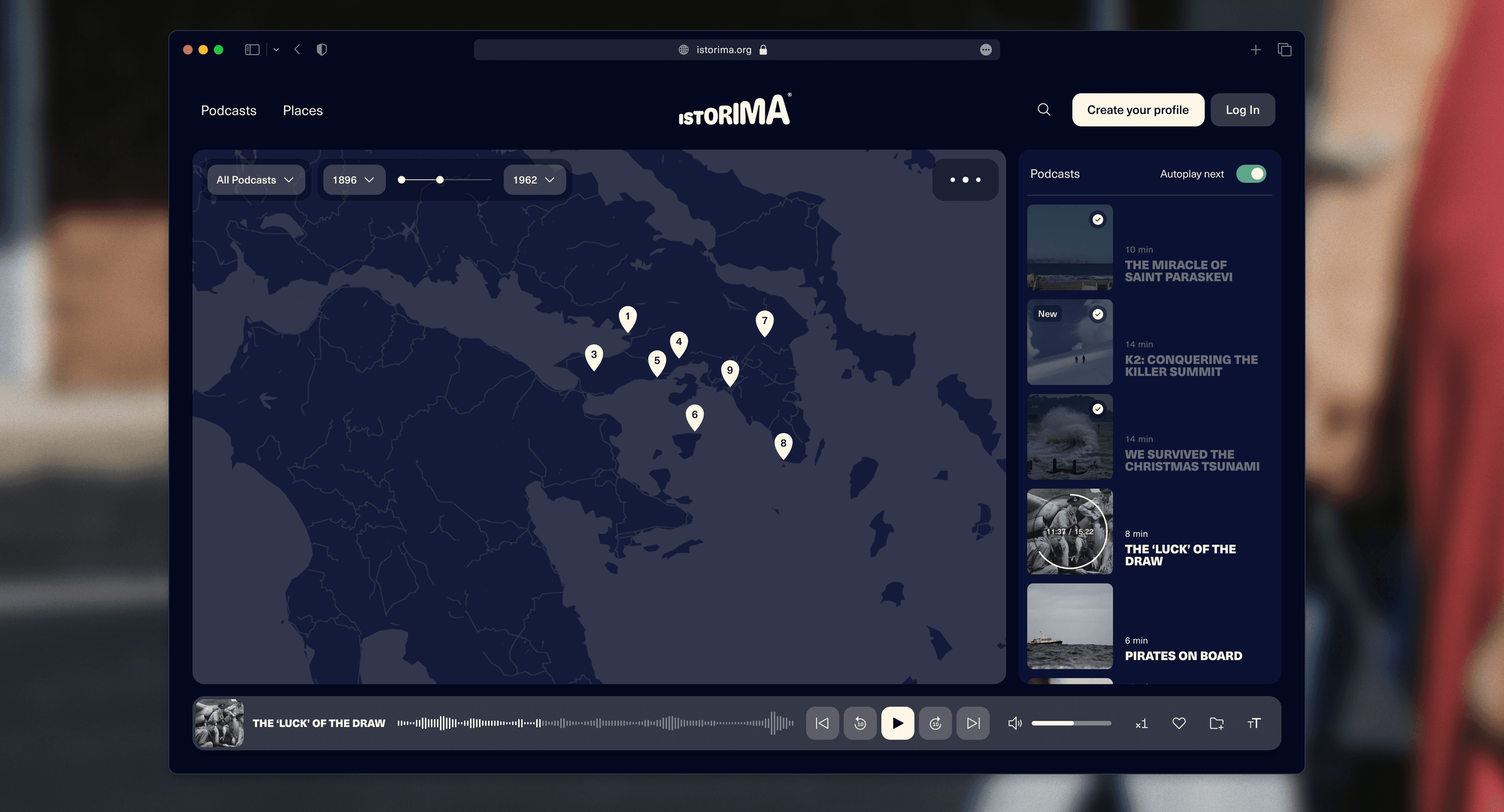 Spacetime Map allowing users to discover stories based on place and time of events